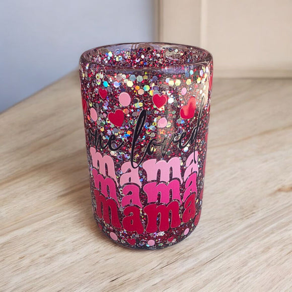 16oz Glass Glitter Snow Globe Mug with Filled Handle | #209