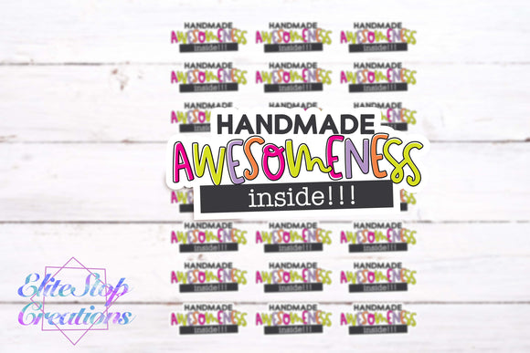 Handmade Awesomeness Inside- 72 Stickers - EliteStop Creations
