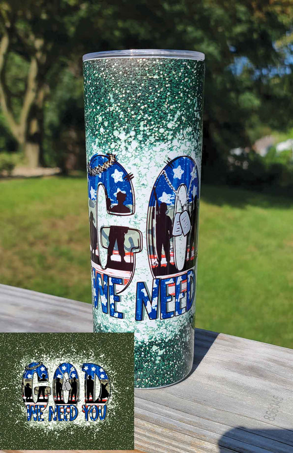 God We Need You Now- Military Green Glitter - EliteStop Creations