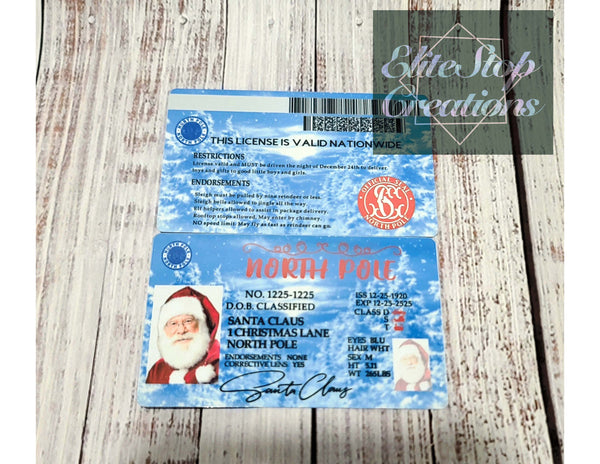 Santa Clause- Blue background  "License" - EliteStop Creations